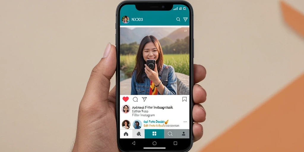 Antarmuka pengguna NX303 dengan opsi filter Instagram yang menawan.