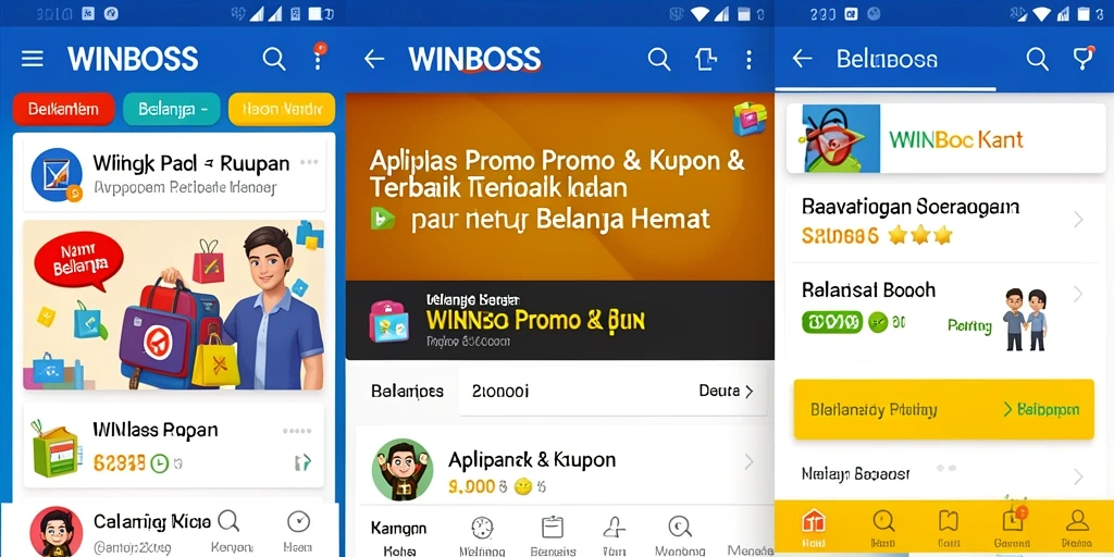 Tampilan antarmuka aplikasi WINBOSS dengan berbagai promo menarik.